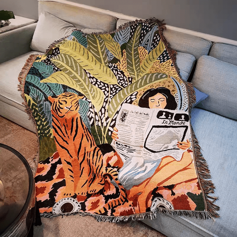 Cozy Boho-style crochet blanket for home decor