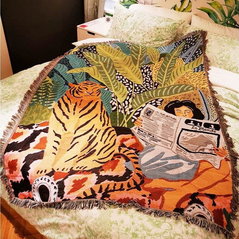 Cozy Boho-style crochet blanket for home decor