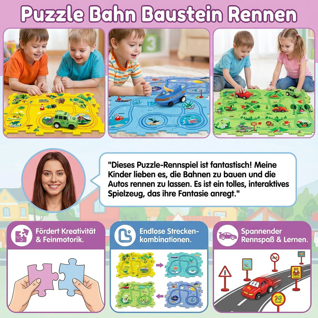 Race Track Puzzle with Building Blocks for Children