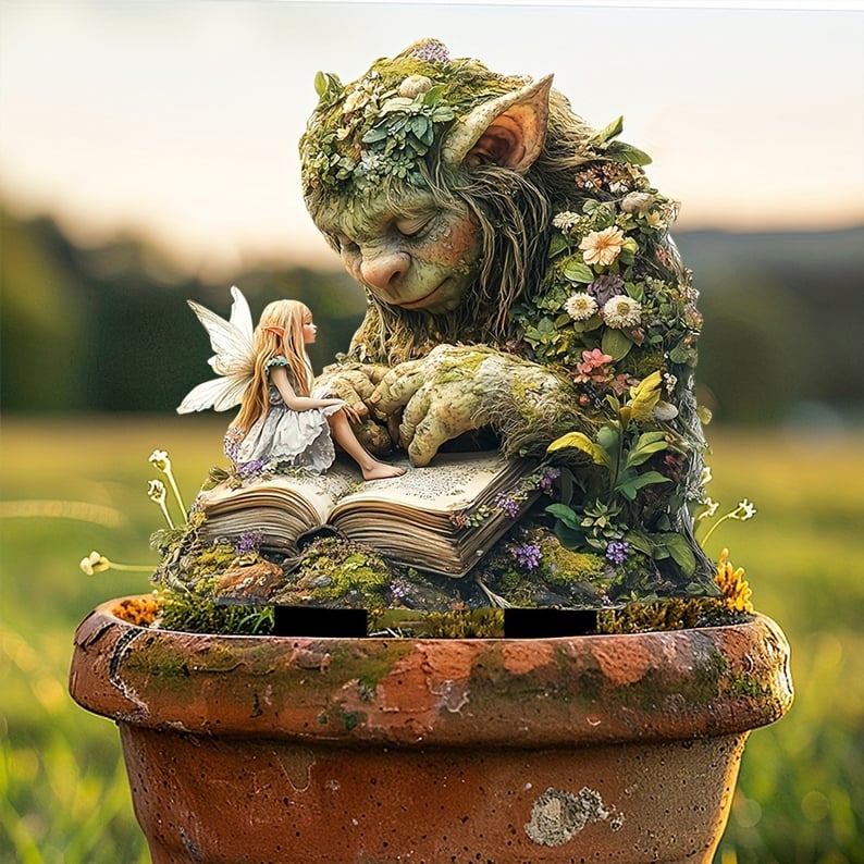 Enchanting garden stake with nature motif made of acrylic