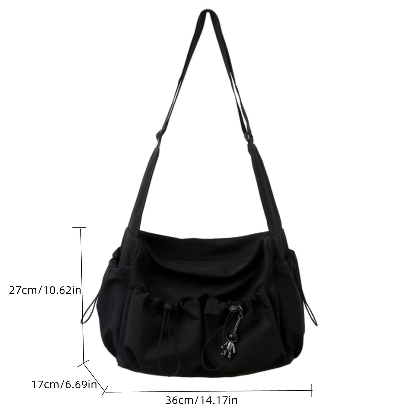 Nylon Shoulder Bag in Black – Urban Messenger Bag with Zipper for Everyday Use