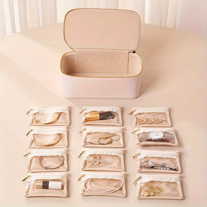 Elegante Schmuckreisebox mit 12 Samtbeuteln – Verhedderungsfrei