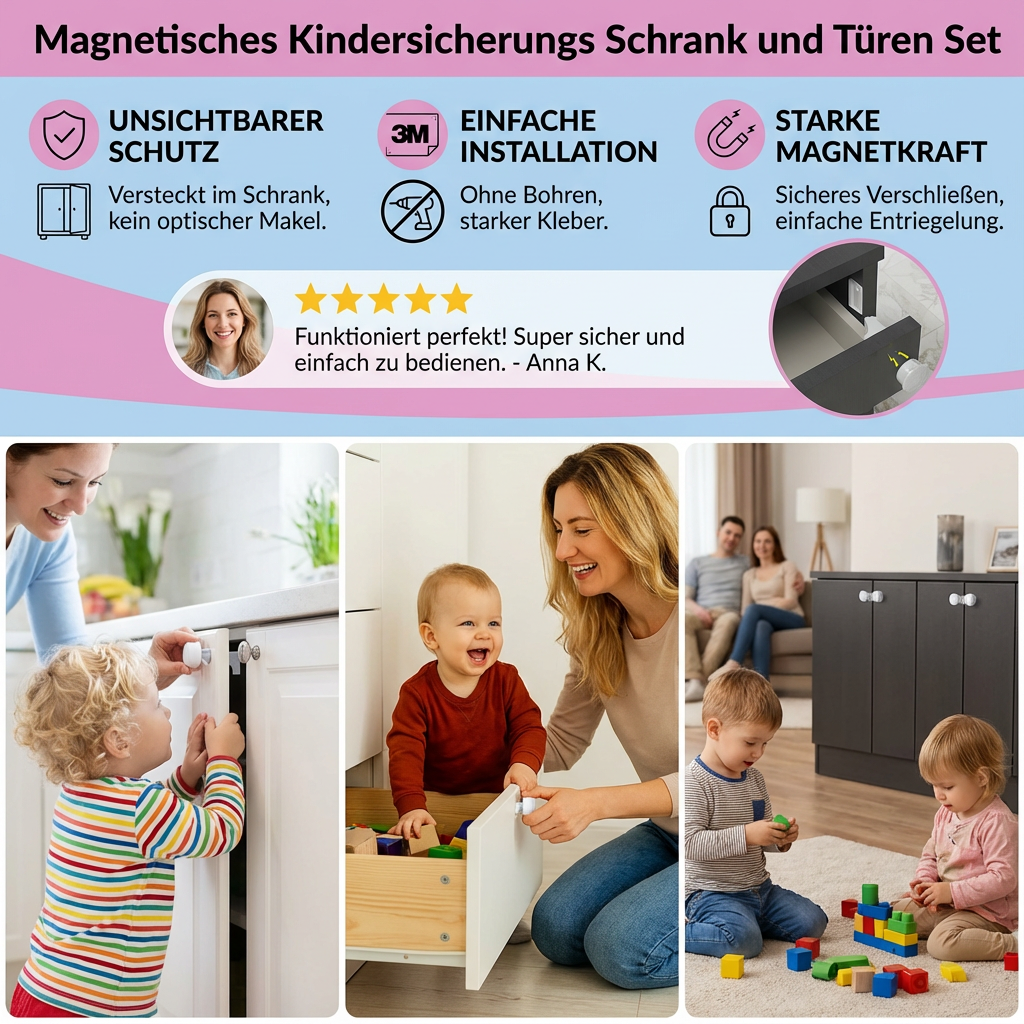 Set for magnetic securing of cabinets and doors for children