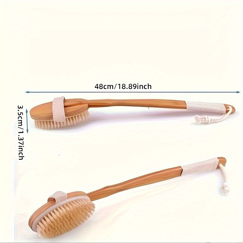 Elysian | Long Wooden Handle Shower Brush with Natural Bristles - Gentle Back Cleaning