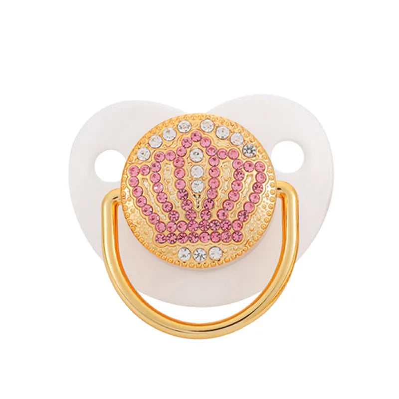 Luxury Design Pacifier with Rhinestones and Crown Details – Gold