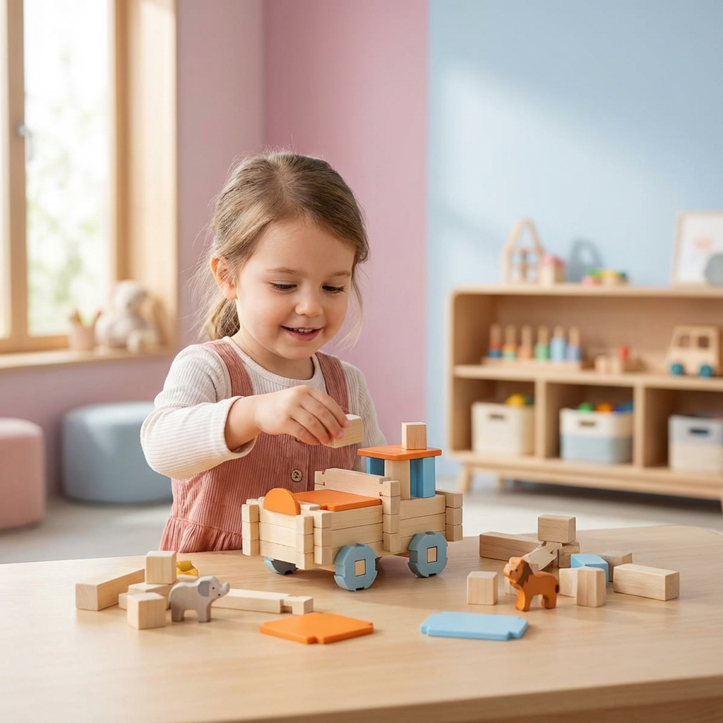 Wooden Building Block Set in Montessori Style – Stacking and Construction Toy