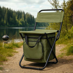 Komfortabler Campingstuhl mit Kühltasche für unterwegs