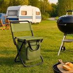 Komfortabler Campingstuhl mit Kühltasche für unterwegs