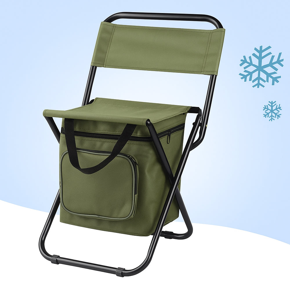 Komfortabler Campingstuhl mit Kühltasche für unterwegs