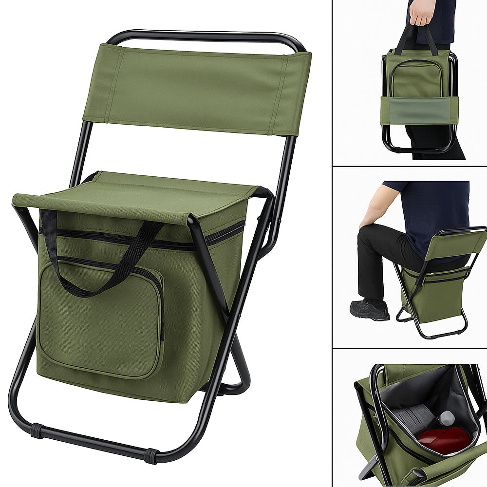Komfortabler Campingstuhl mit Kühltasche für unterwegs