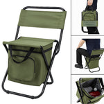 Faltstuhl für den Außenbereich mit Rückenlehne und integrierter Kühltasche