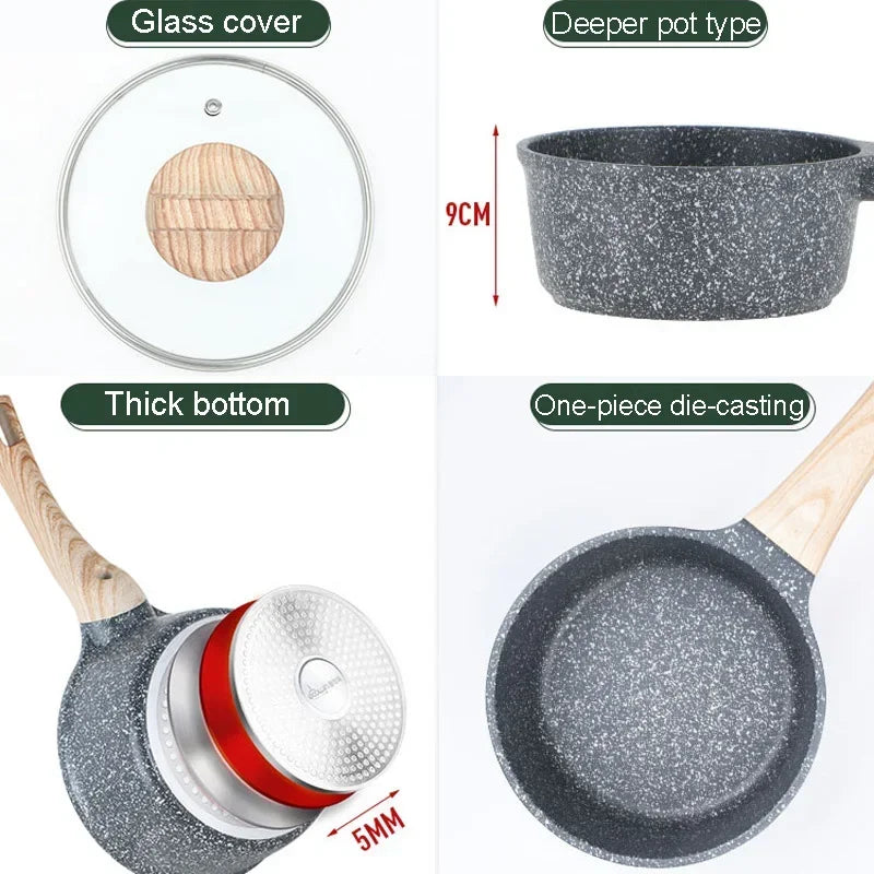 Cast iron, non-stick frying pan and saucepan for the kitchen