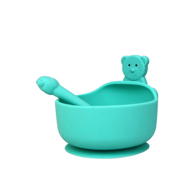 Non-slip Silicone Bowl for Babies with Spoon – Animal Design Feeding Set