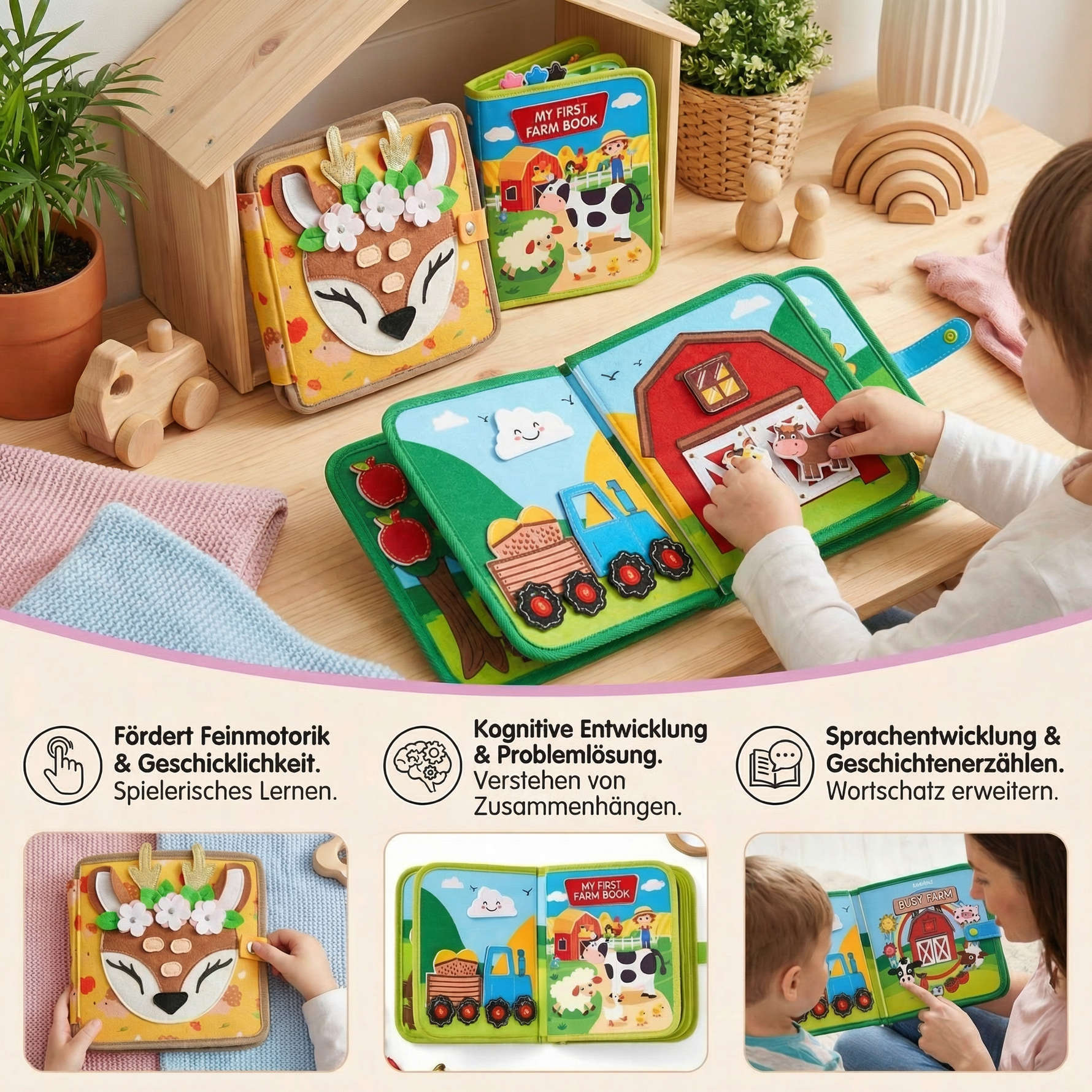 Learning book set of 3 parts for Montessori play and stories