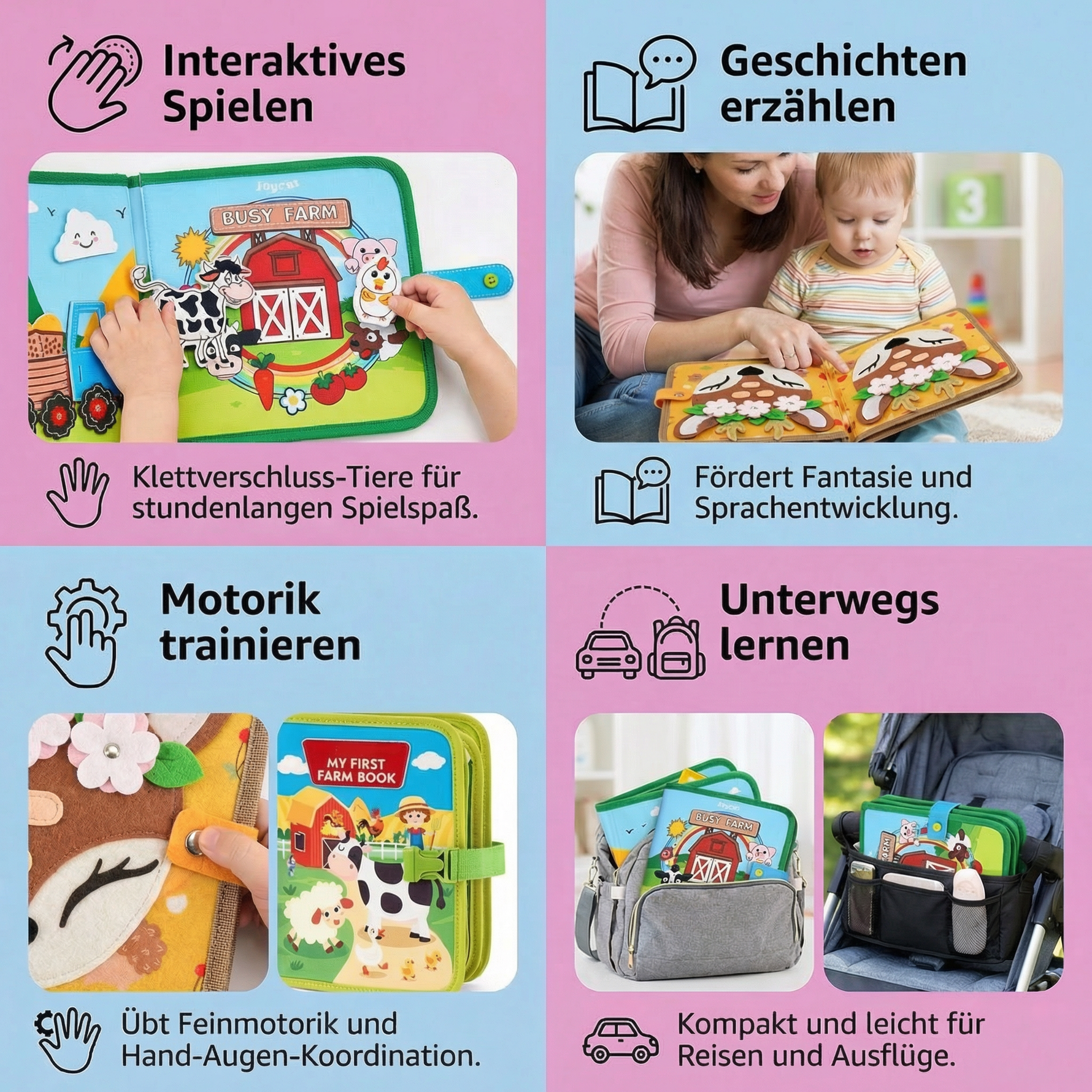 Learning book set of 3 parts for Montessori play and stories