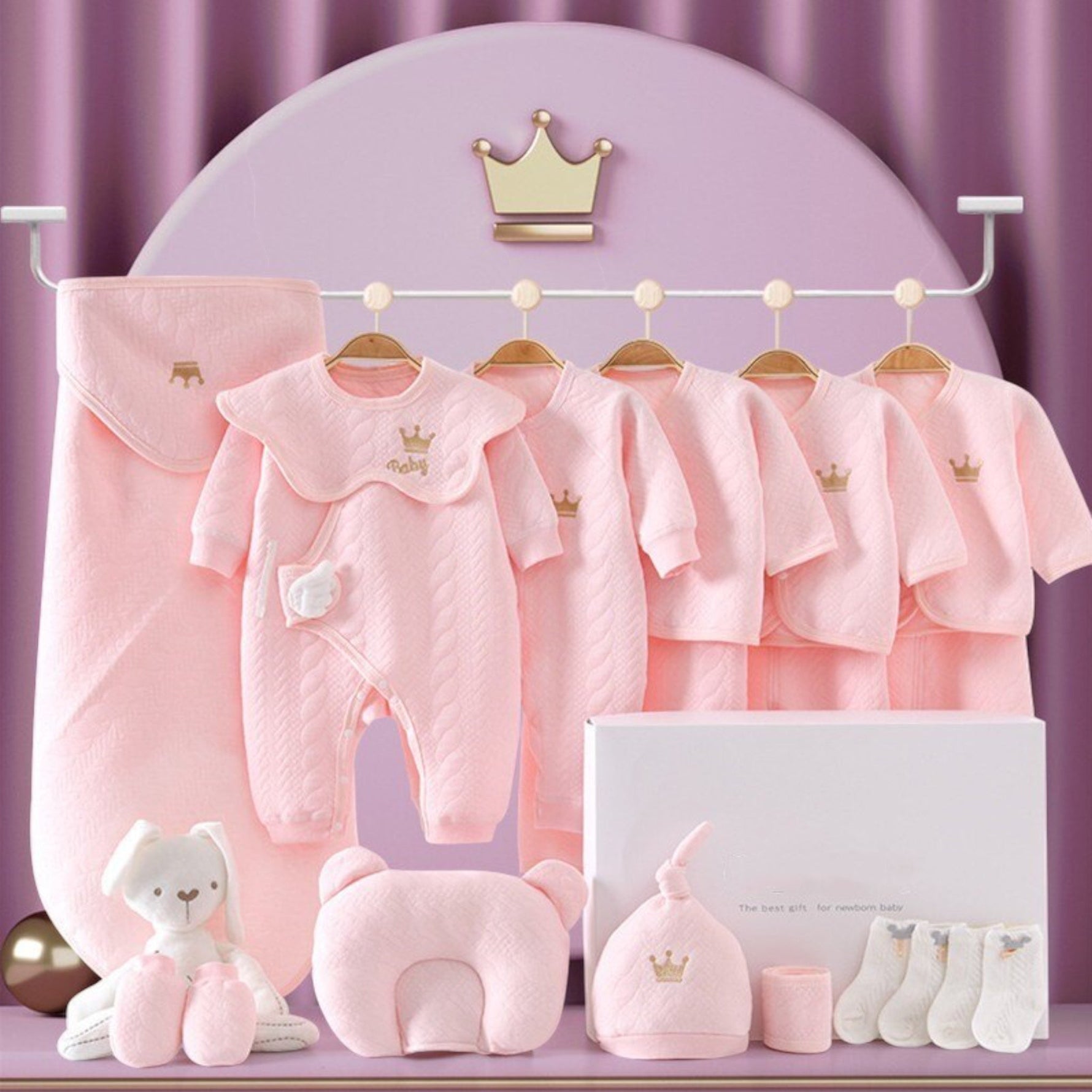Premium Baby Starter Set | Elegant Gift Box for Newborns | 100% Organic Cotton | With Blanket, Clothing & Accessories | Allergy-Friendly
