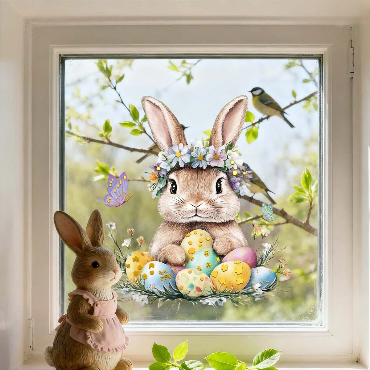 Farbenfrohe Fensterdekoration für Ostern | Fröhliche Hasen & Eier