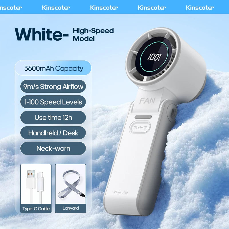 FrostWind Mini-Ventilator | Anpassbare Kühlung mit 100 Stufen | 3600 mAh Akku | Tragbar & Eis-Kühlung