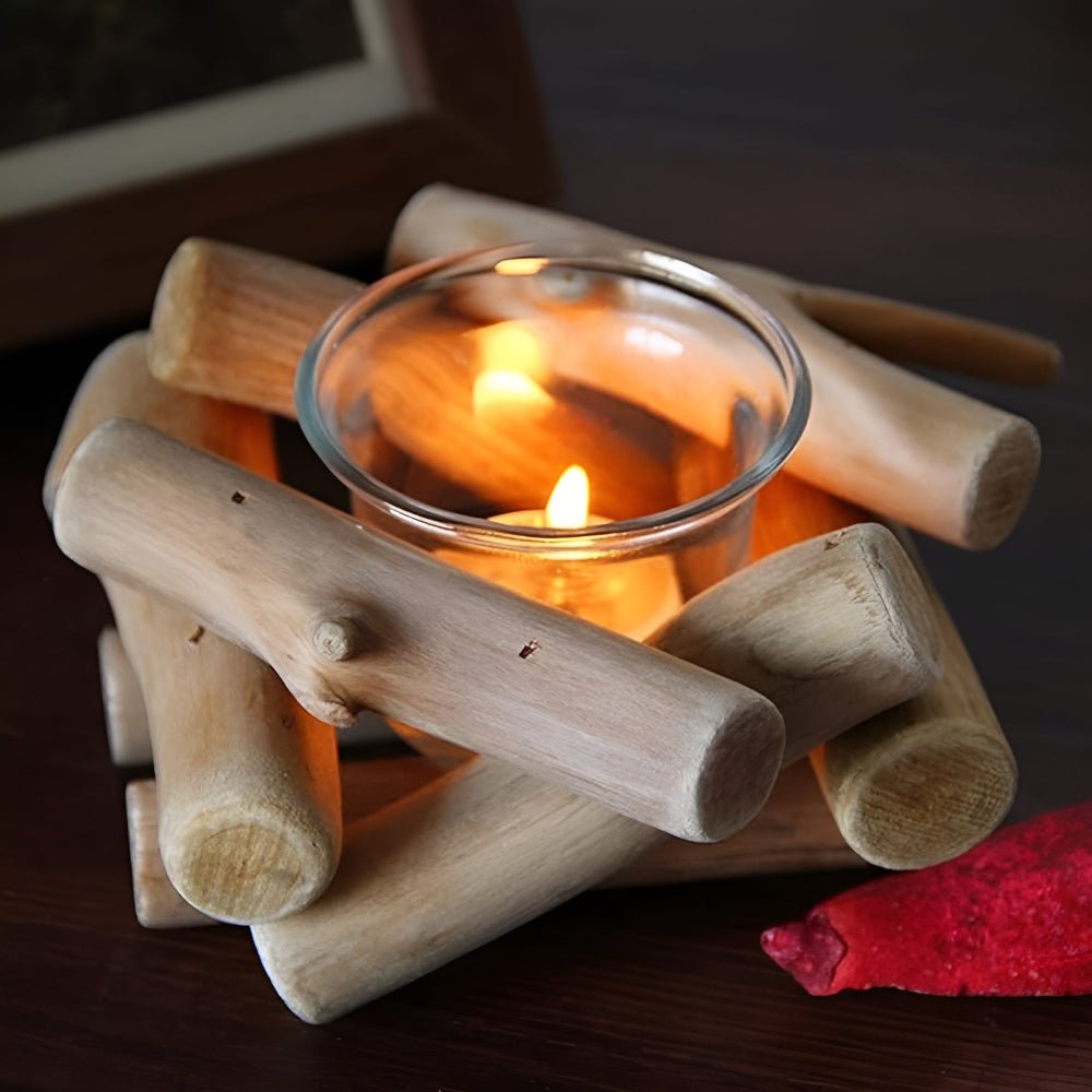 Nature-inspired tealight holder made from driftwood for your home