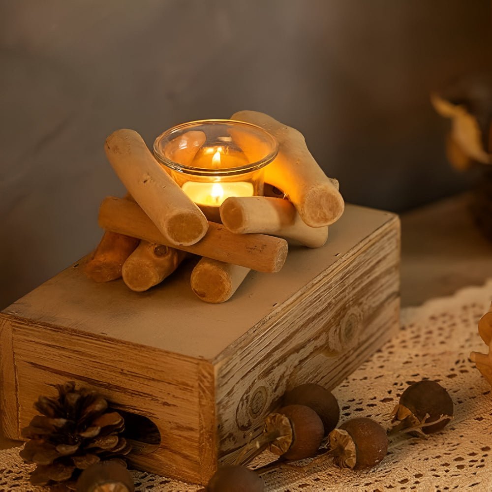 Nature-inspired tealight holder made from driftwood for your home