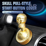 Metallic skull-design start button cover with rhinestones