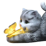 Sunshine Cat Figurine | Weatherproof | Cat with Butterfly | Garden and Patio Decoration