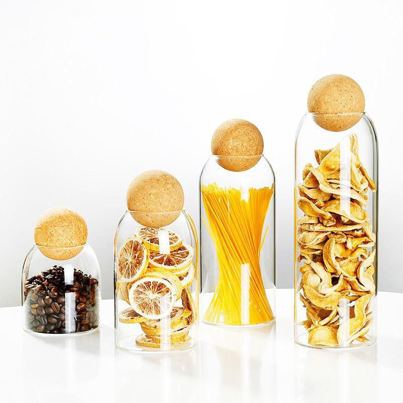 Clear Glass Kitchen Canister with Cork Lid – Airtight