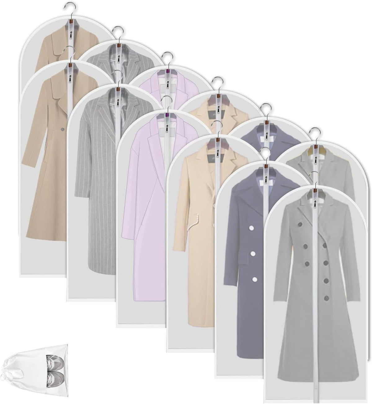 12 Clear Garment Bags for Clothes Protection - Unisex Set