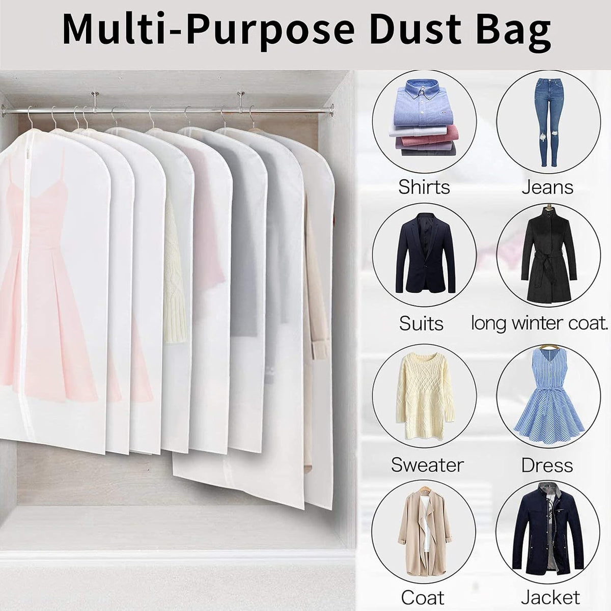 12 Clear Garment Bags for Clothes Protection - Unisex Set