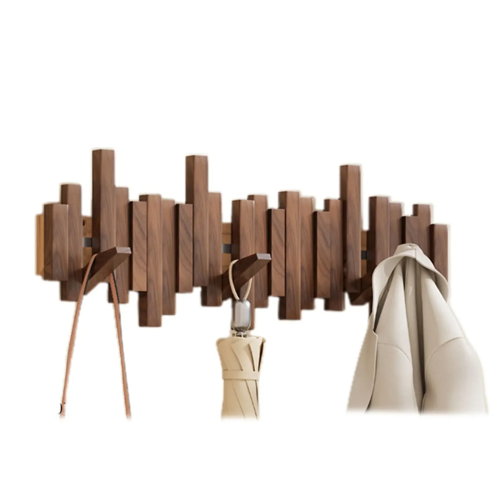 Stilvolles Wandgarderobe aus Holz mit Klapphaken – Minimalistische Aufbewahrungslösung für Eingangsbereiche