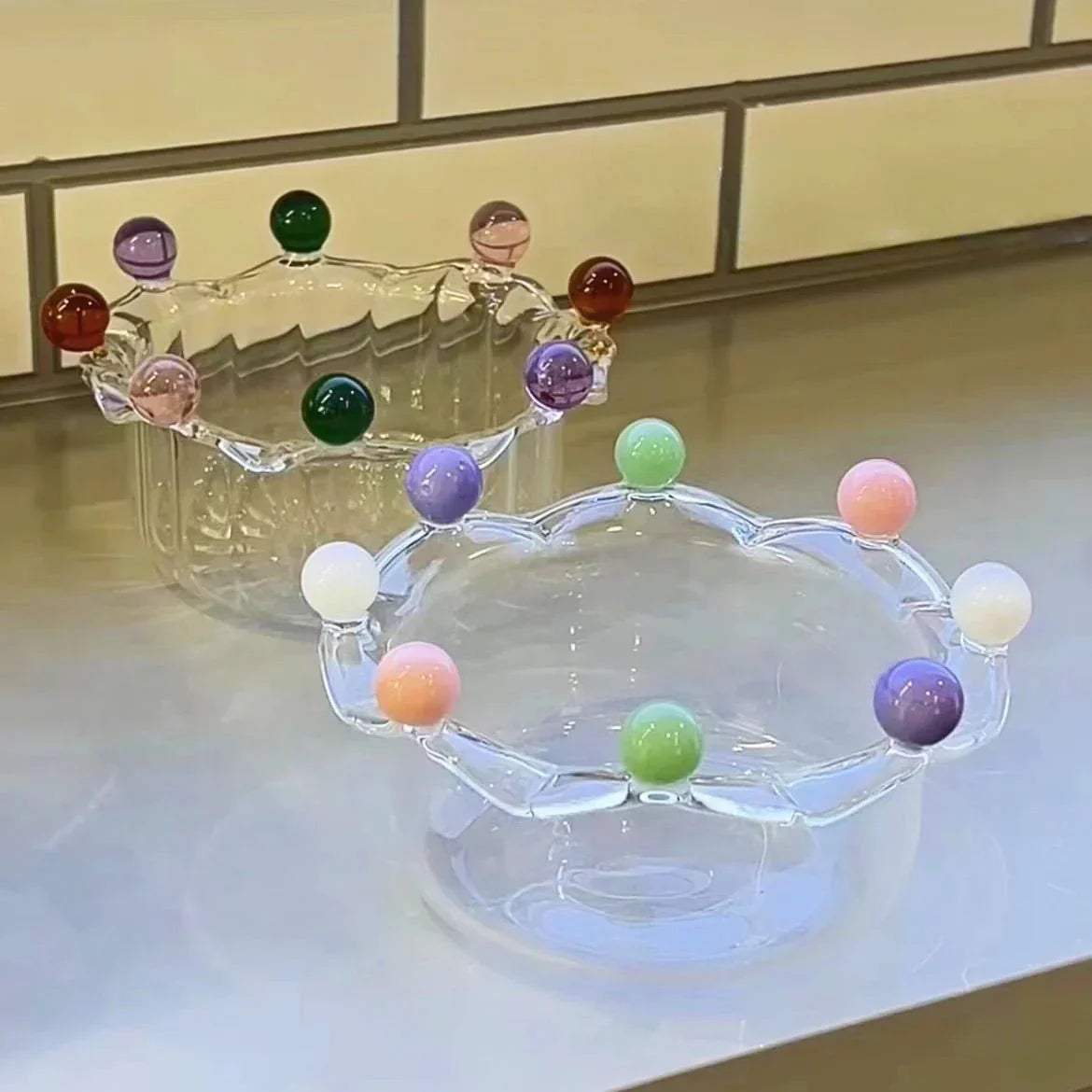Bunte Krone Dessertschale - Umweltfreundliches Glasdesign