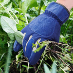 Robust garden gloves with cowhide reinforcement