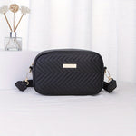 Black sequinned padded PU cross body bag with detachable strap