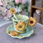 Keramiktasse mit Unterteller – Handbemaltes 3D-Design inspiriert von Van Gogh