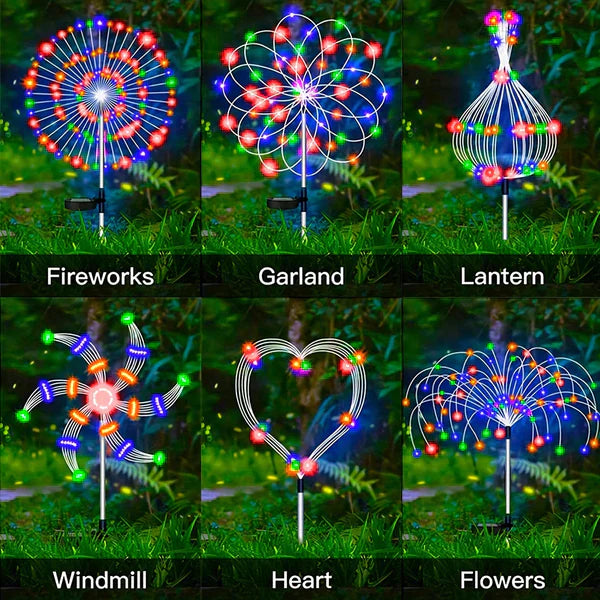 4-Piece Set Solar Fireworks Garden Lights - Weatherproof LED Decorative Lights, Solar Powered for Garden and Patio