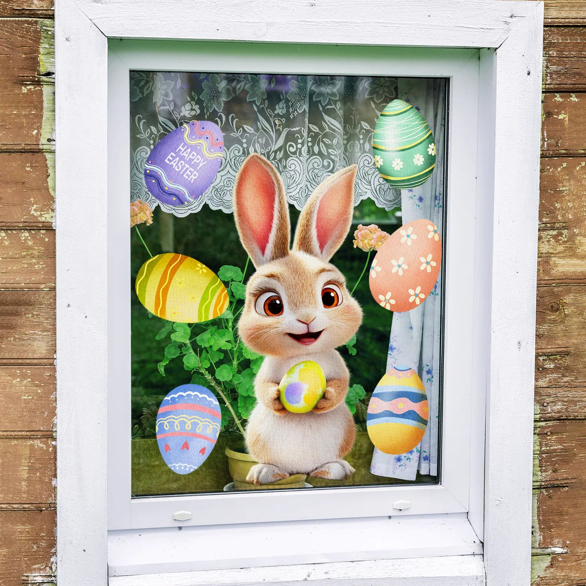 Farbenfrohe Fensterdekoration für Ostern | Fröhliche Hasen & Eier