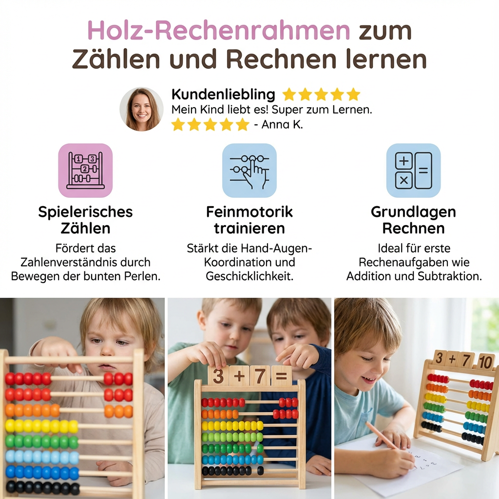 Wooden abacus for learning arithmetic skills