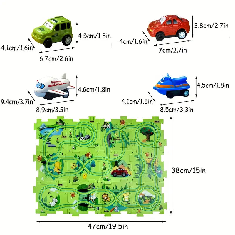 Race Track Puzzle with Building Blocks for Children