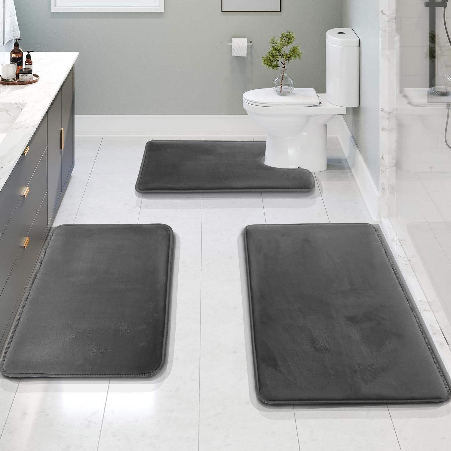 3-Piece Memory Foam Bath Mat Set – Non-slip, Absorbent, Washable