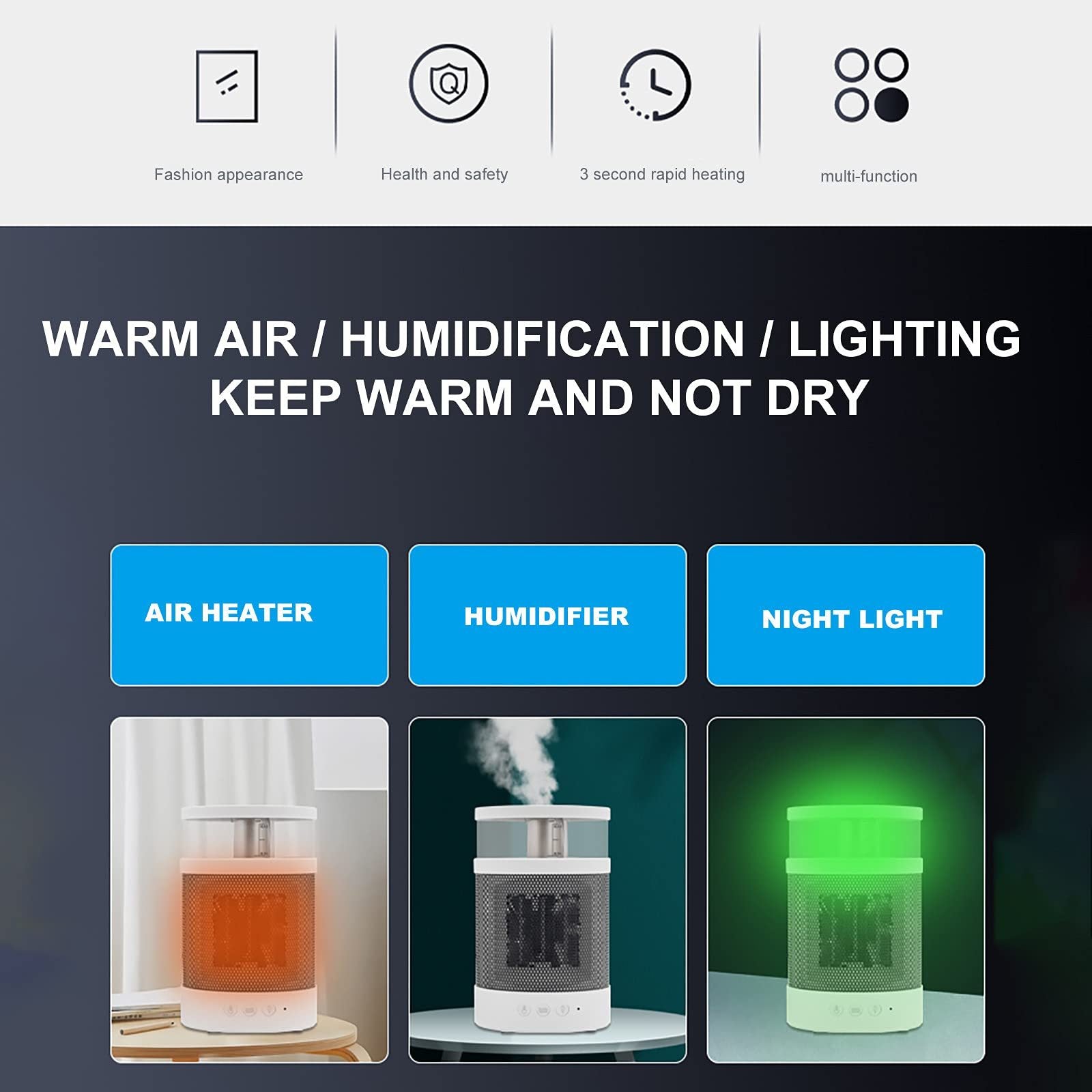 Compact 3-in-1 Heating Solution with Humidifier and Light