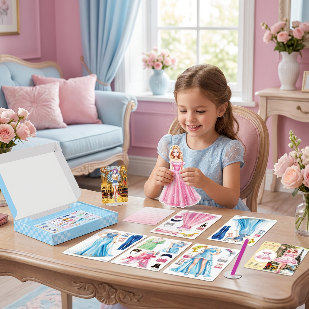 Children's playset with magnetic fashion pieces