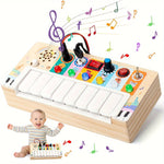 Wooden musical early learning toy with keys and lights