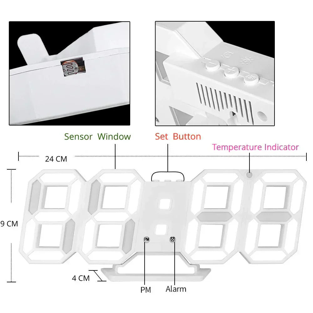 Modern 3D LED Wall Clock – Stylish Design with Dimmer Function