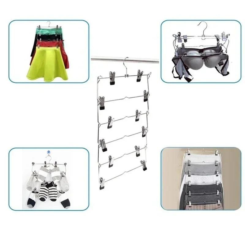 Platzsparender Hosenorganizer aus Edelstahl mit 12 Clips