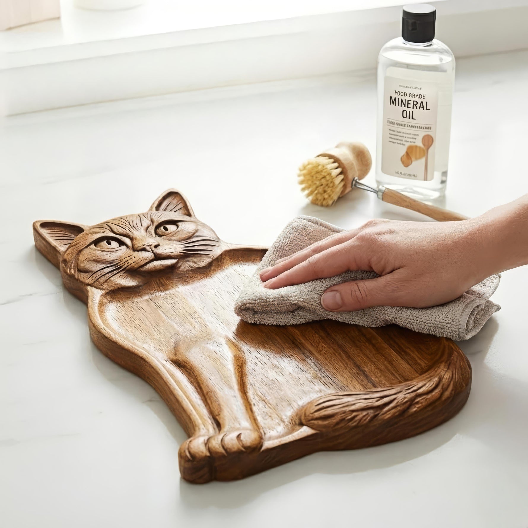 Katzenliebe auf dem Tisch – Elegantes Holzservierbrett