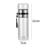 Thermo Bottle with Tea Filter – Glass & Wood – Double Walled – 500 ml – Clear