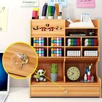 Wooden Desk Organizer with Drawer and Multiple Compartments