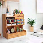 Wooden Desk Organizer with Drawer and Multiple Compartments