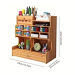 Wooden Desk Organizer with Drawer and Multiple Compartments