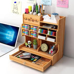 Wooden Desk Organizer with Drawer and Multiple Compartments